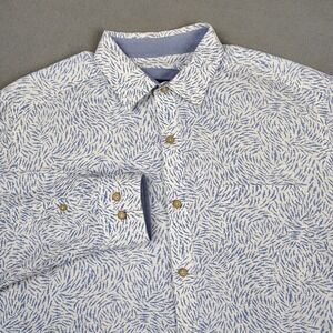Johnston Murphy Linen Blend Long Sleeve Shirt Men Large XL Button Up Blue White